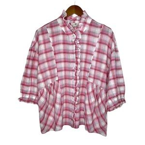 Sundance Pink Plaid Janis Ruffle Top New NWOT
